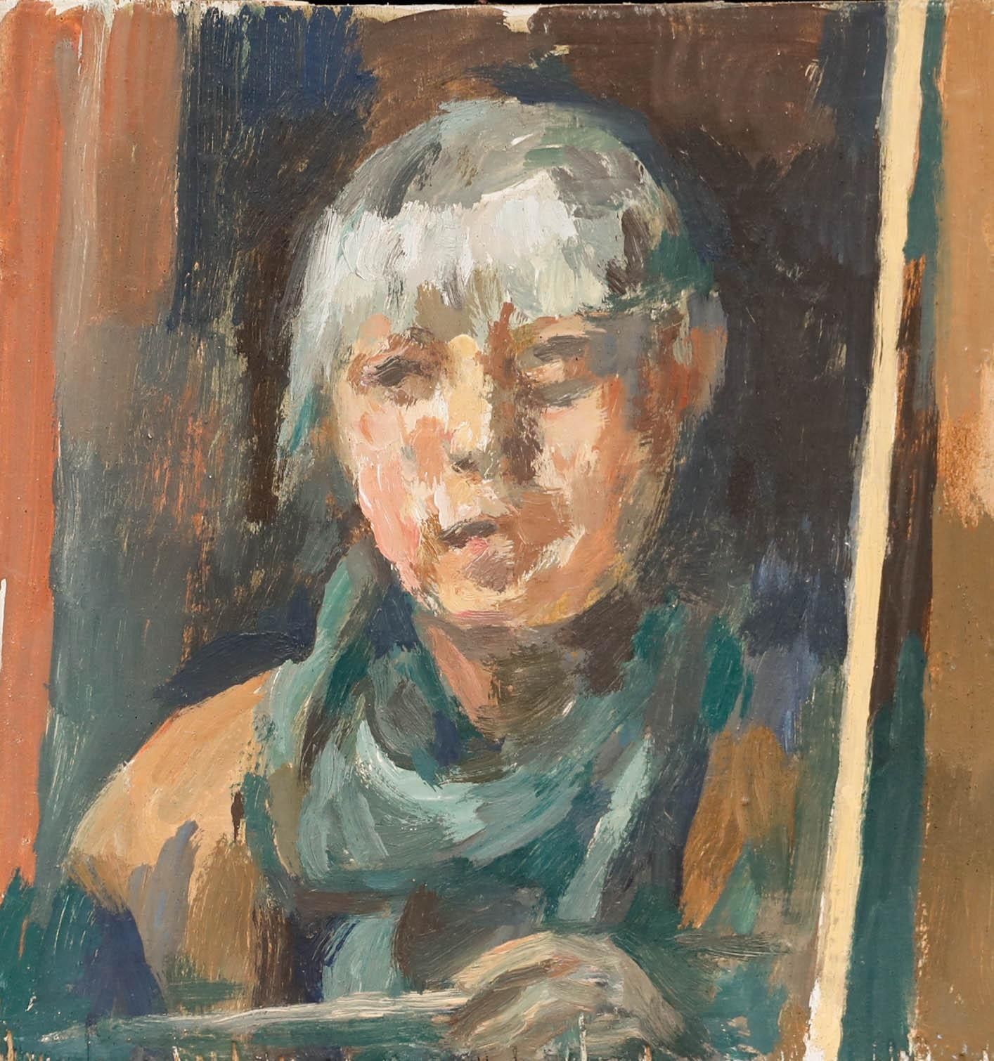 Bernadette Kelly (B.1933) 20th Century Oil, Portrait Of A Silver Haired Lady photo furniture