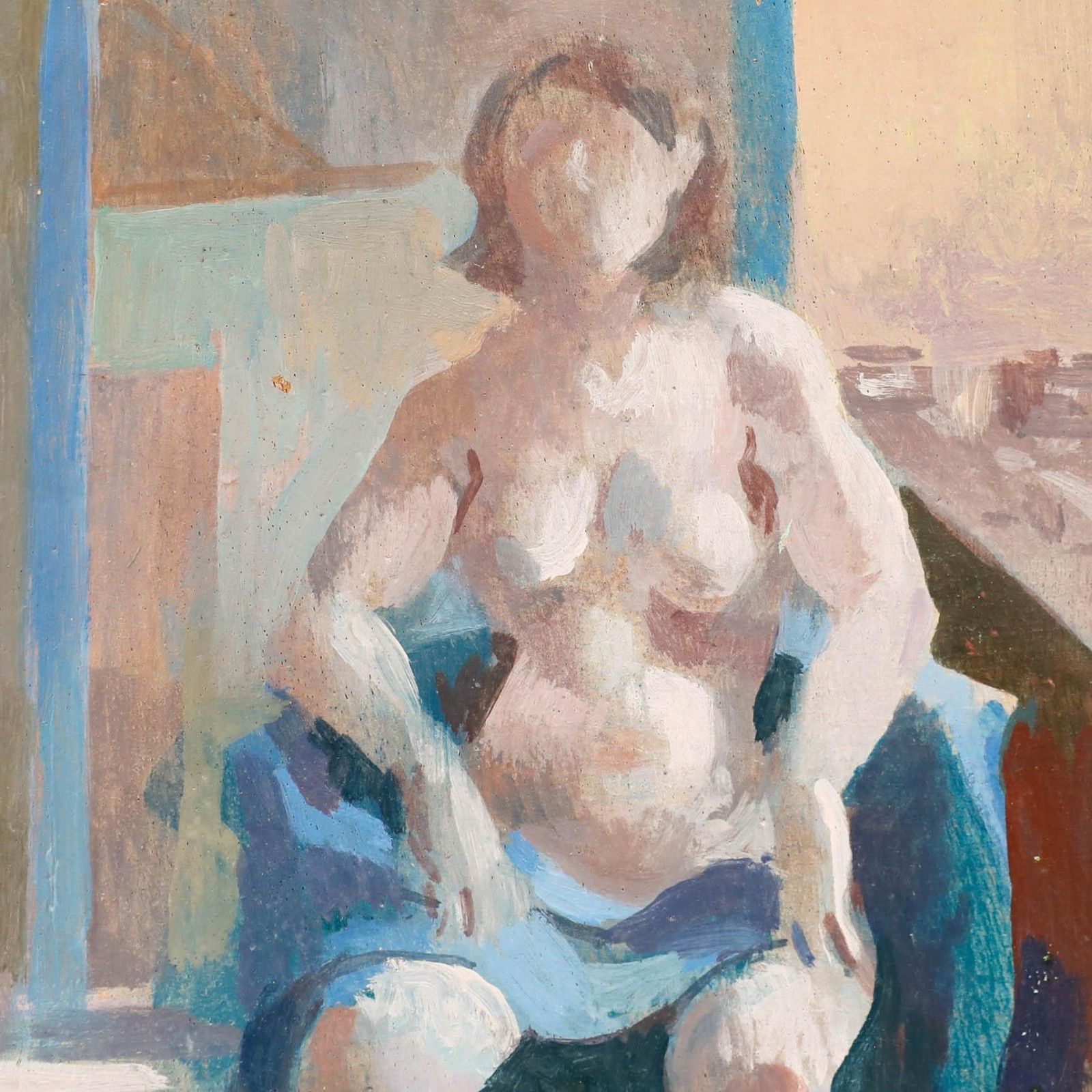 Bernadette Kelly (B.1933) 20th Century Oil, Nude With Blue Blanket photo Art
