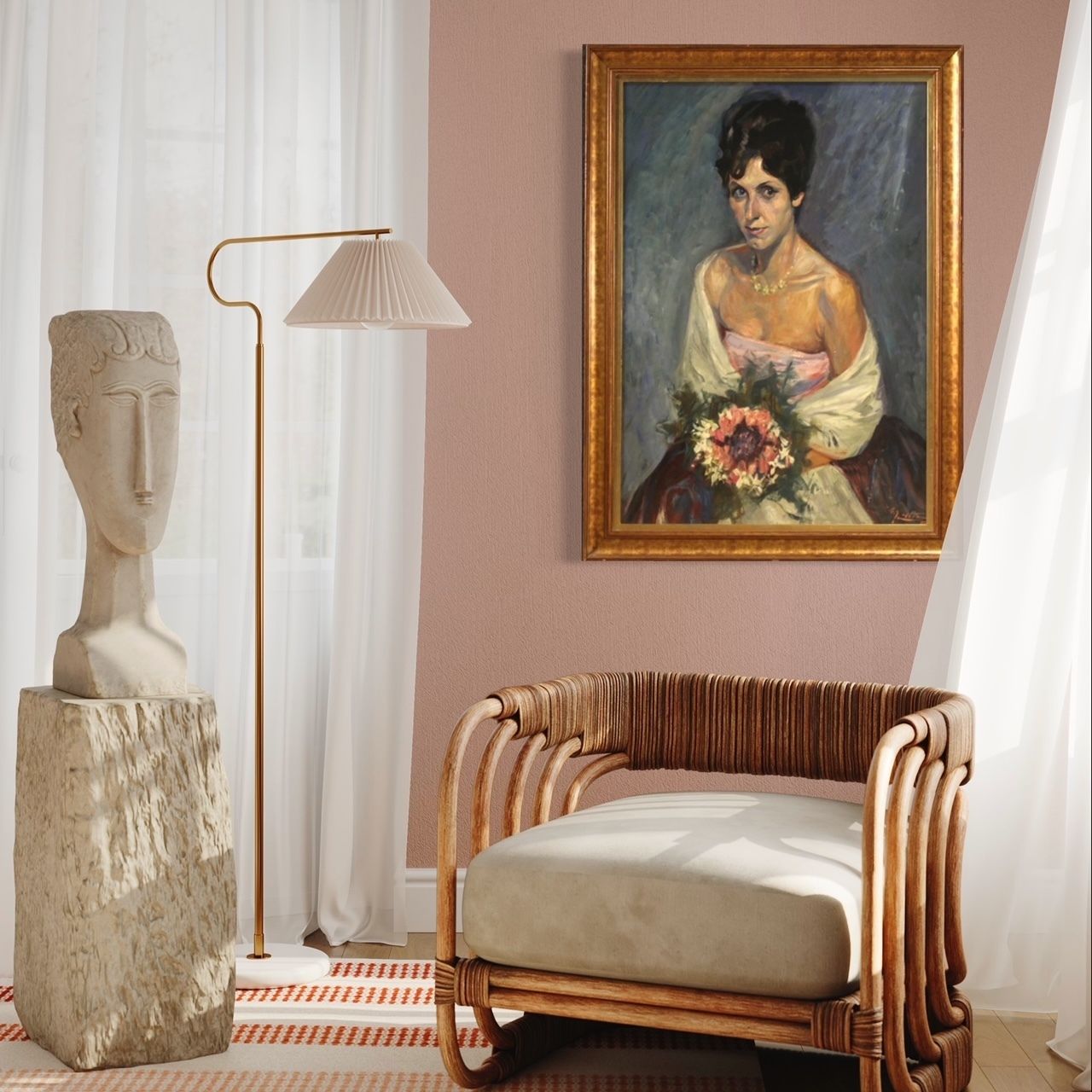 Signed Painting Portrait Of A Lady From 20th Century photo for sale