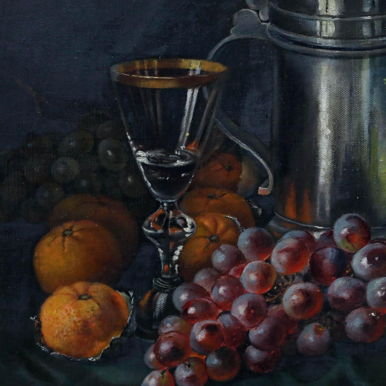 German School Early 20th Century Oil Still Life With A Jug, Roses, And Fruit photo 395.0