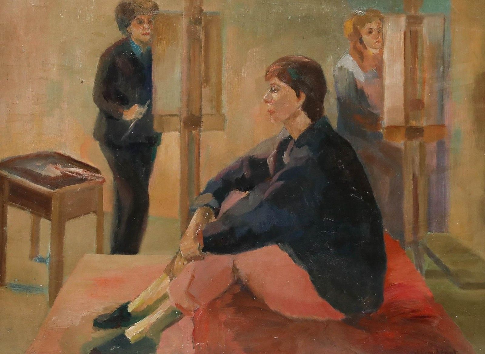 James Proudfoot (1908 1971) Framed Oil, Female Muse With Artists photo furniture