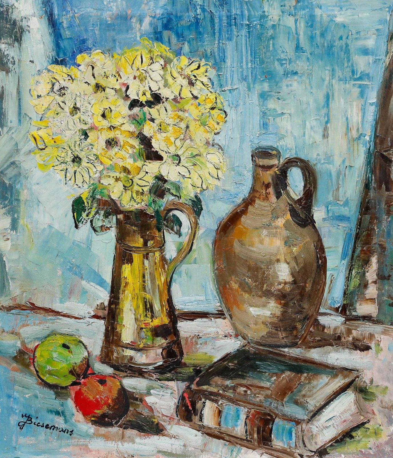 Jose Biesemans 20th Century Oil, Still Life With Yellow Daisies photo furniture