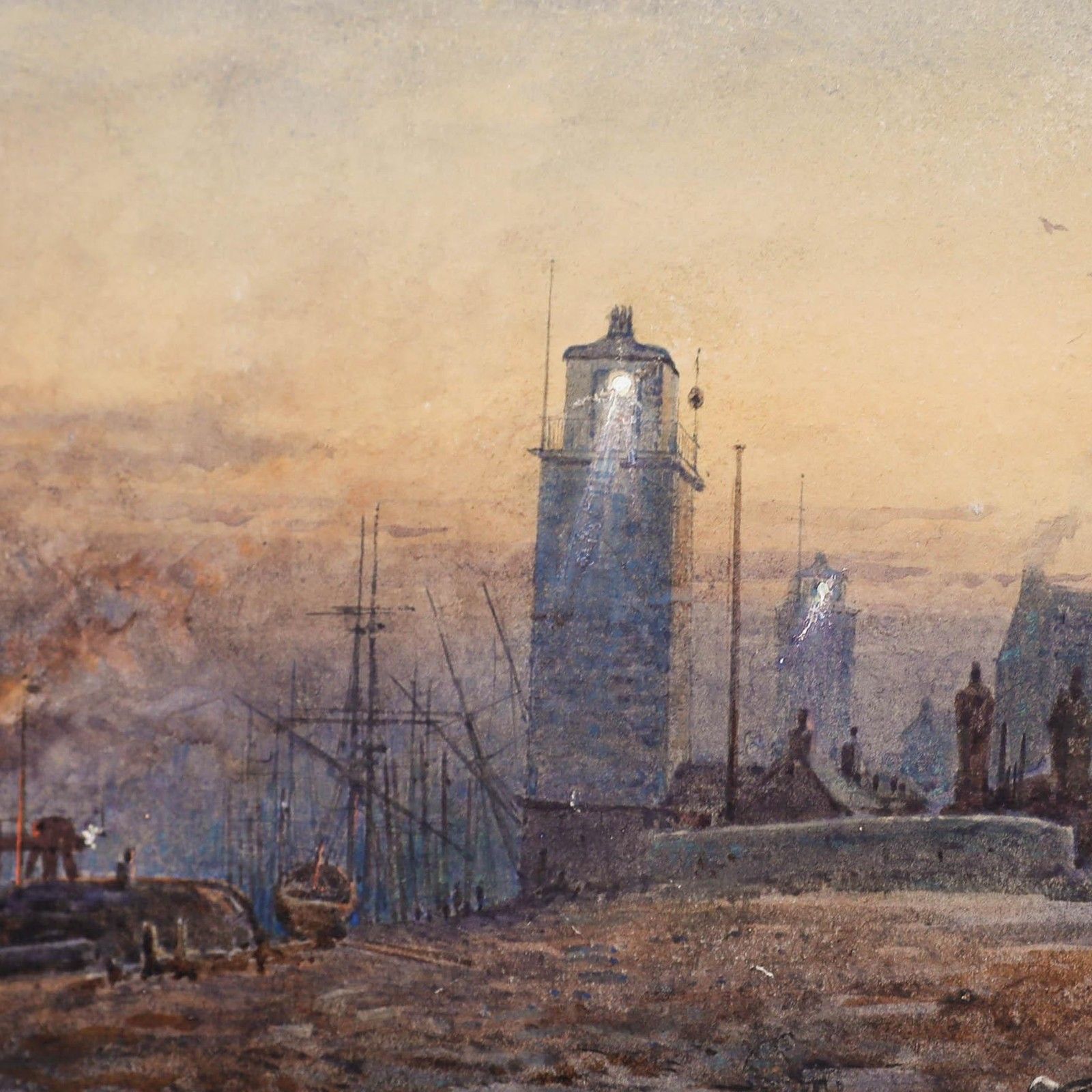 John Mogford Ra (1821 1885) Framed Watercolour, Between The Lights photo Art