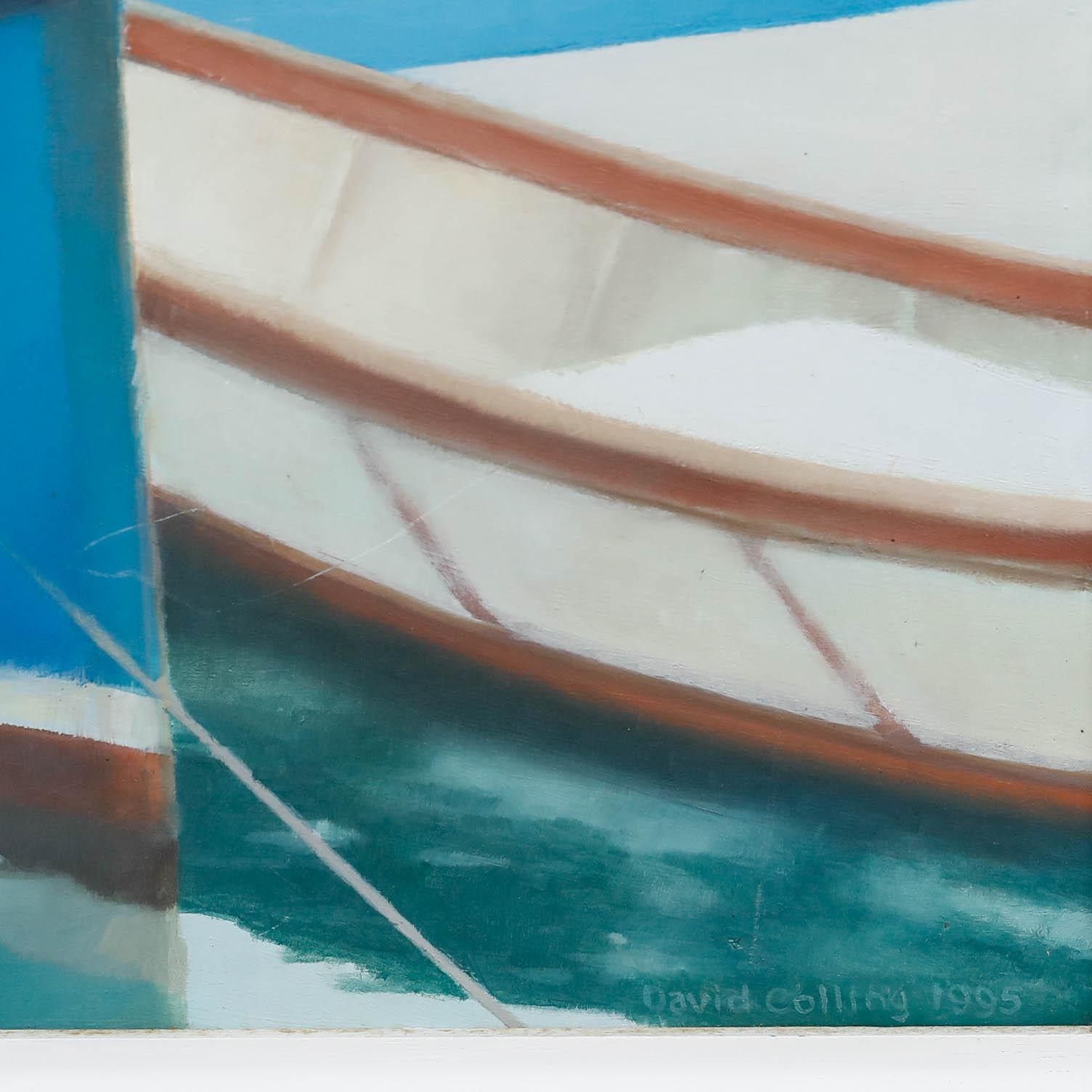 David Collings (B.1949) Framed Contemporary Oil, Reflections, Newlyn photo vinterior