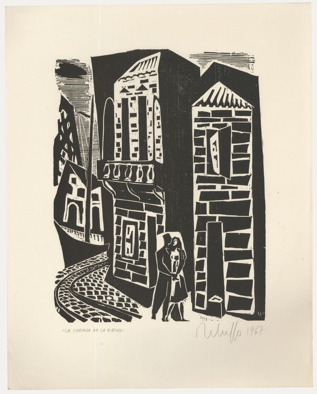 Victor Rebuffo (1903 1983) Mid 20th Century Woodcut, La Cortada De La Ribera