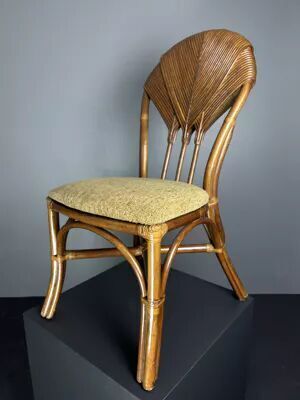Set Of 10 Pencil Reed Rattan Bamboo Palm Leaf Dining Chairs, Vivai Del Sud photo vinterior