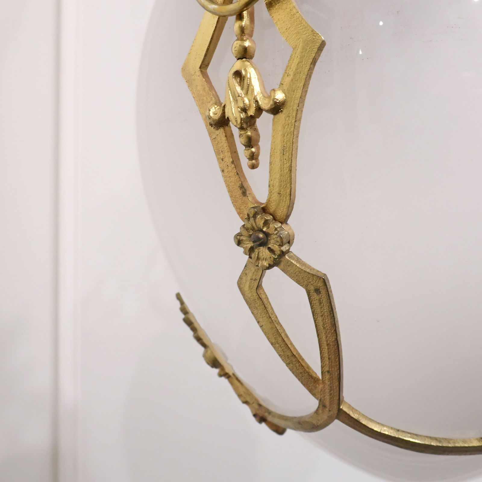 photo for sale Victorian Gilt Bronze & Opaline Glass Pendant Lantern By Perry & Co