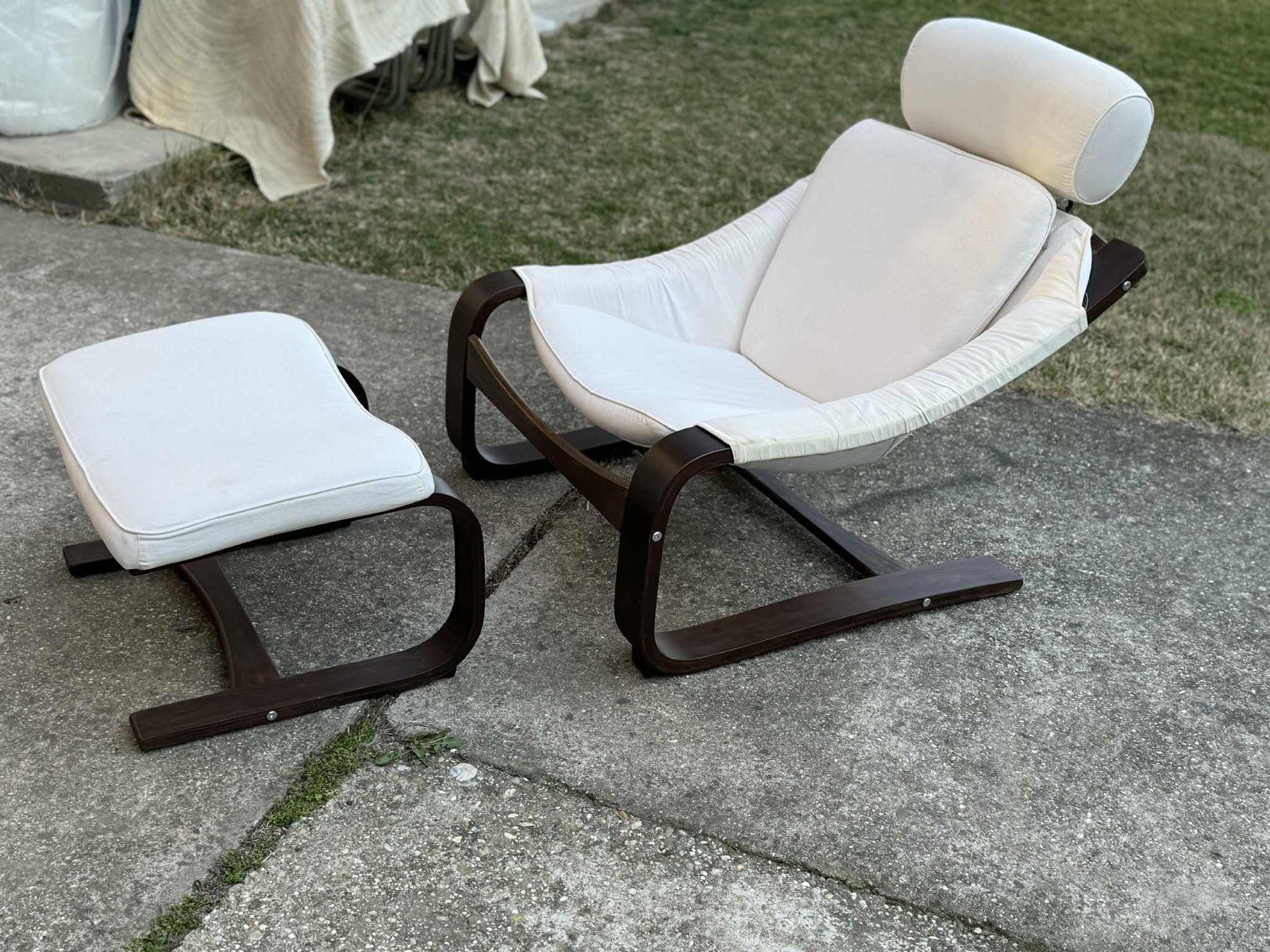 Set Of Vintage Scandinavian Bentwood Lounge Chair And Ottoman, 1970s