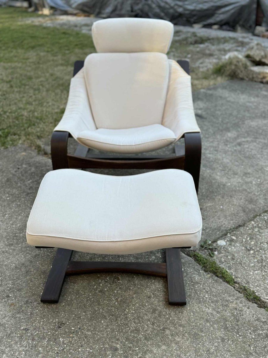 Set Of Vintage Scandinavian Bentwood Lounge Chair And Ottoman, 1970s photo furniture