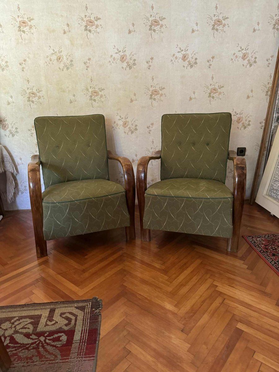 Art Deco Lounge Chairs With Curved Wooden Arms, 1930s, Set Of 2 photo furniture