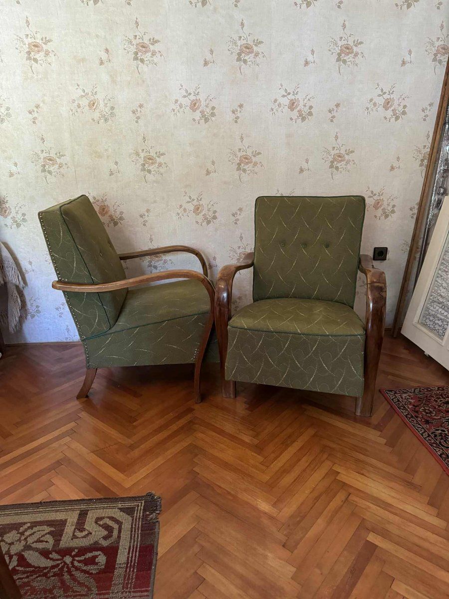 Art Deco Lounge Chairs With Curved Wooden Arms, 1930s, Set Of 2 photo buy