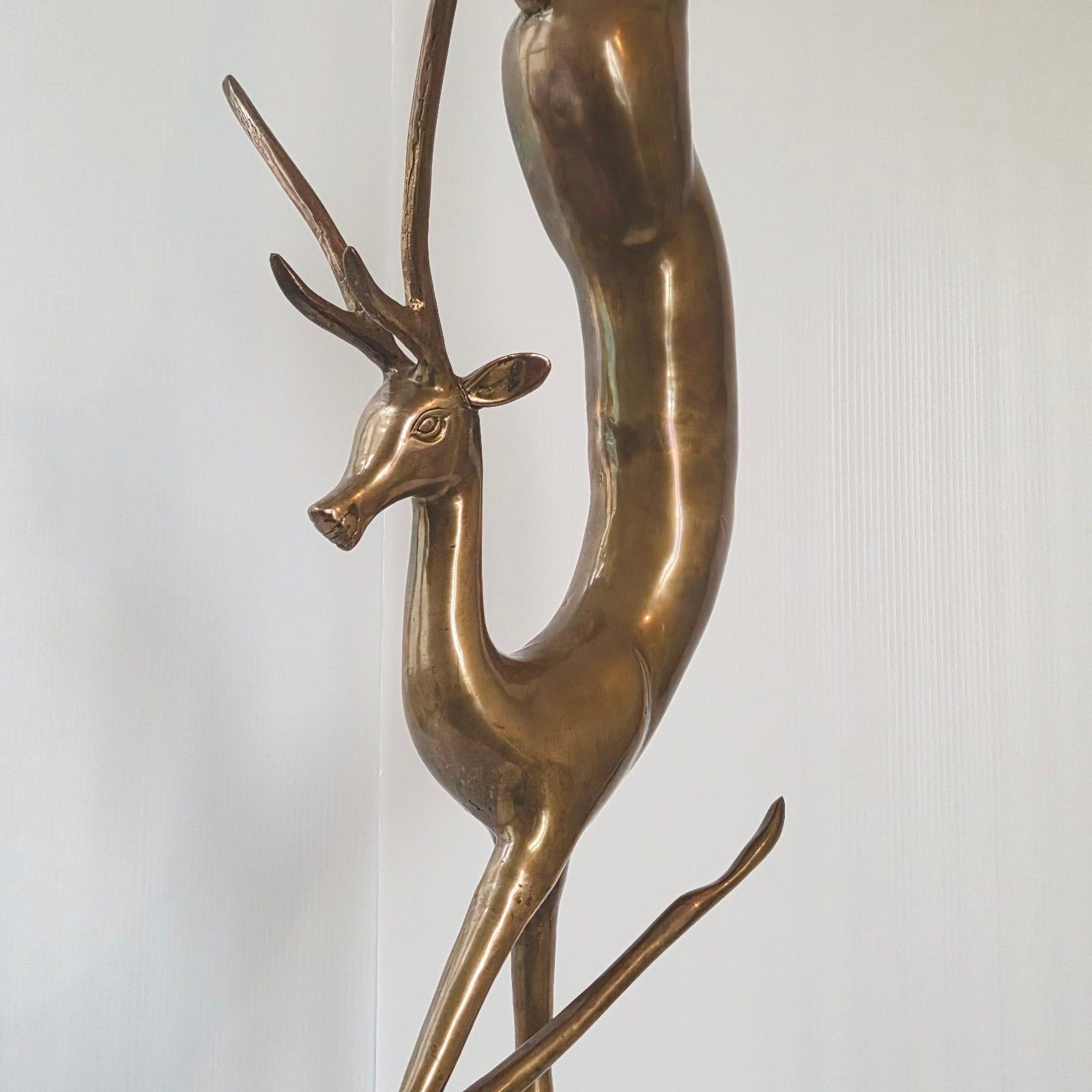 Vintage 1970s Gold Brass Sculpture Giant Deer Antelope Gazelle 103cm Tall photo furniture