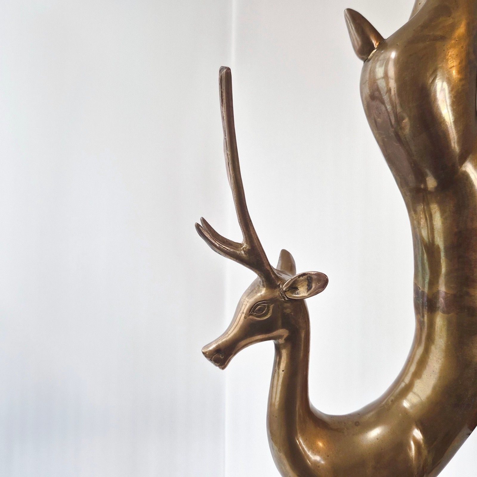 Vintage 1970s Gold Brass Sculpture Giant Deer Antelope Gazelle 103cm Tall photo for sale