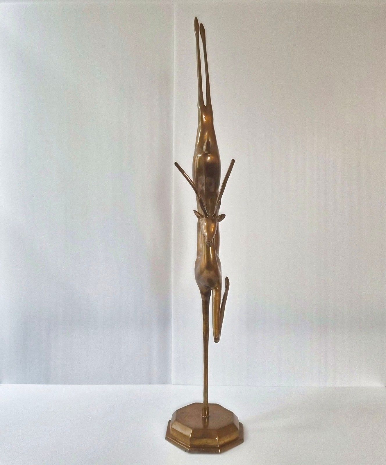 photo furniture Vintage 1970s Gold Brass Sculpture Giant Deer Antelope Gazelle 103cm Tall