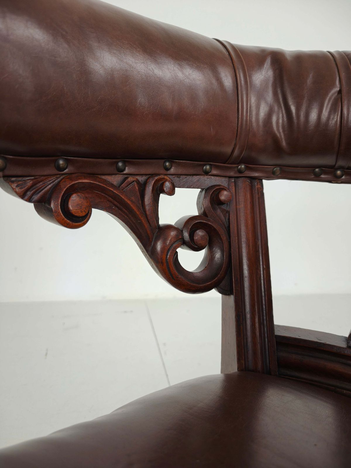 Antique Leather Armchair By Robson & Son – Carved Wood & Castors, Newcastle photo buy