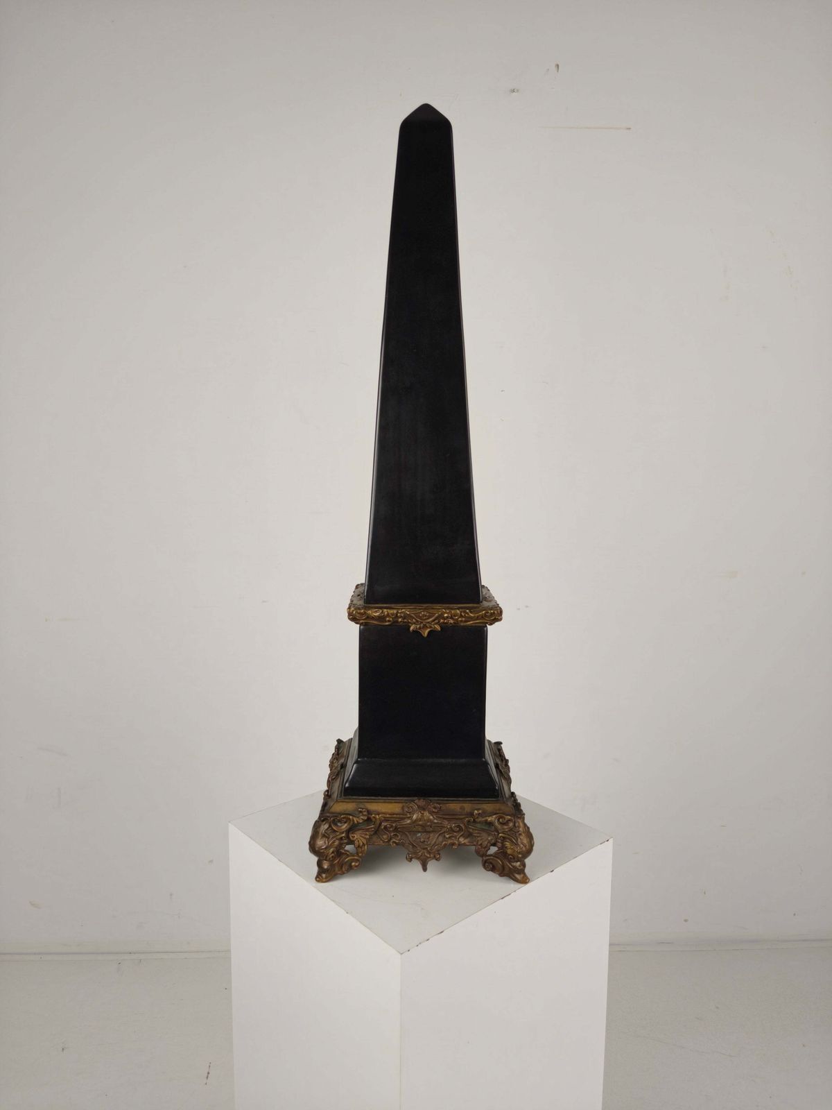 Black Porcelain Obelisk With Bronze Ornaments photo Home Decor
