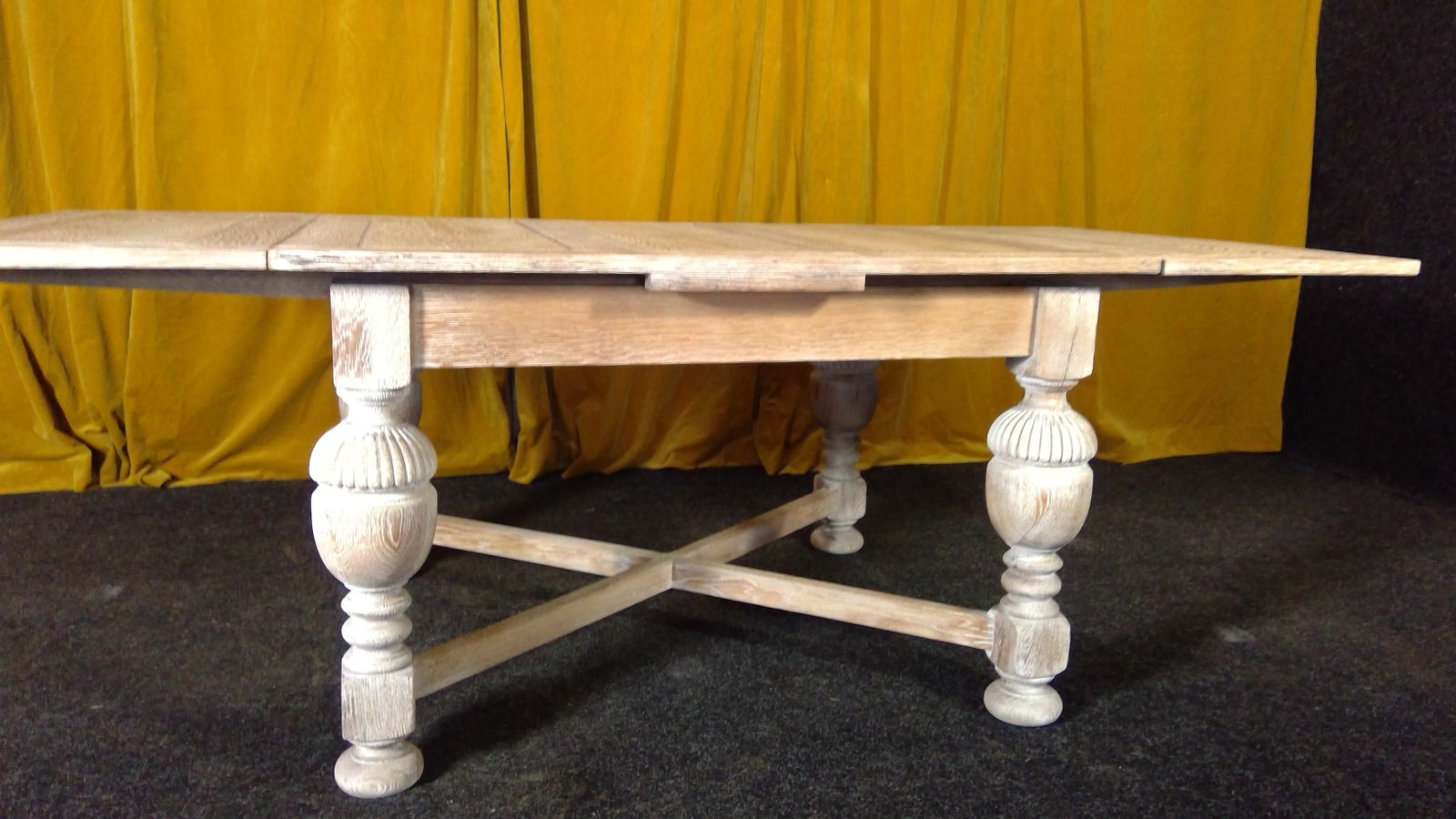A Large  Limed  Scrubbed Oak (Cerused)jacobean Style Refectory Draw Leaf Table Of Robust Construction photo furniture
