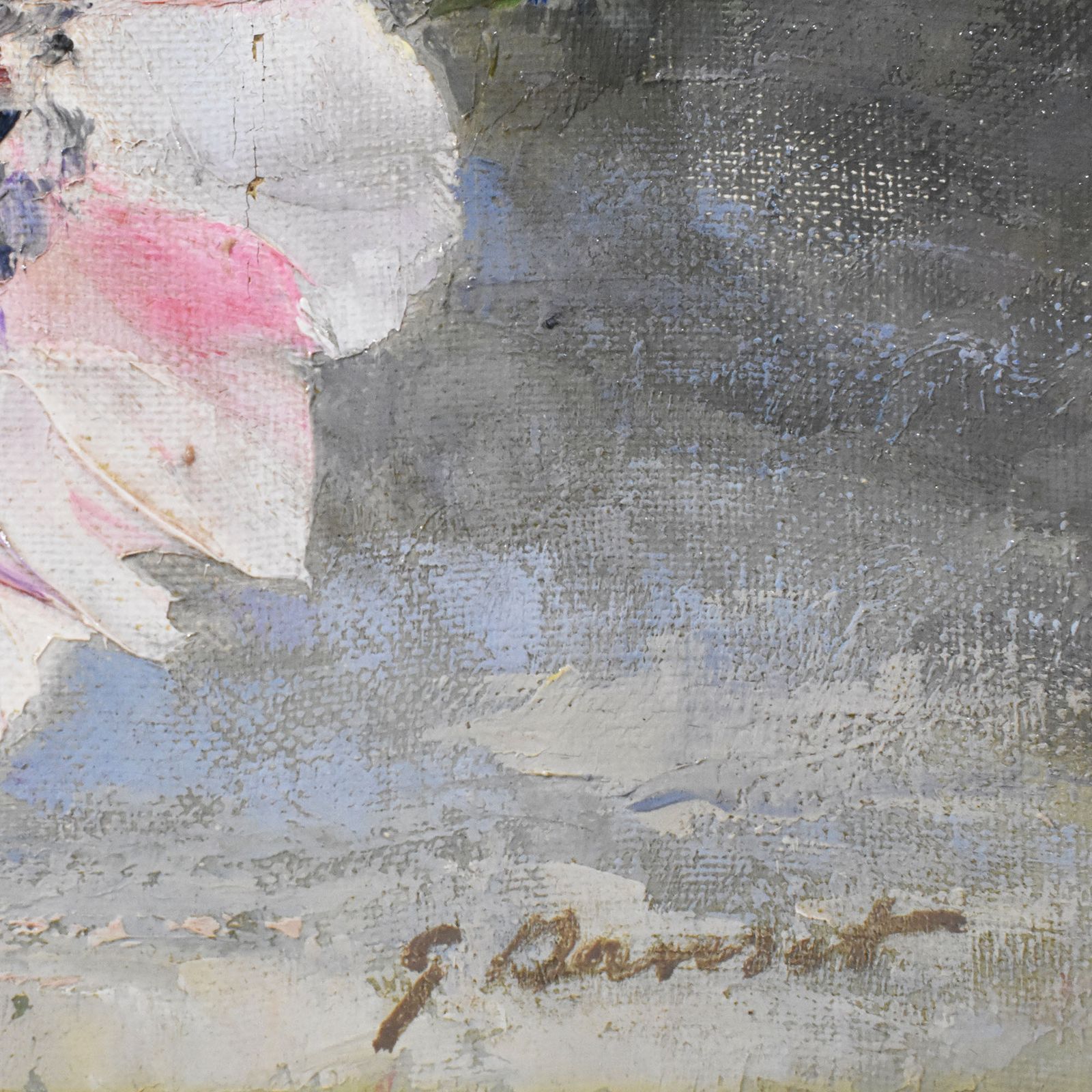 Antique Flower Painting, Art Deco, Anemones And Daisies Flowers, Oil On Canvas, Early XX Century. (Qf622) photo buy