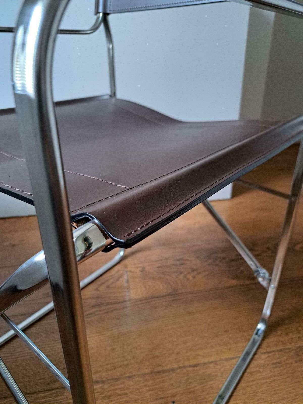 Furniture Zanotta "April" Leather Folding Chairs, Designed By Gae Aulenti In 1964 , Italian Directors/Dining. Only 2 Chairs Now Available. photo