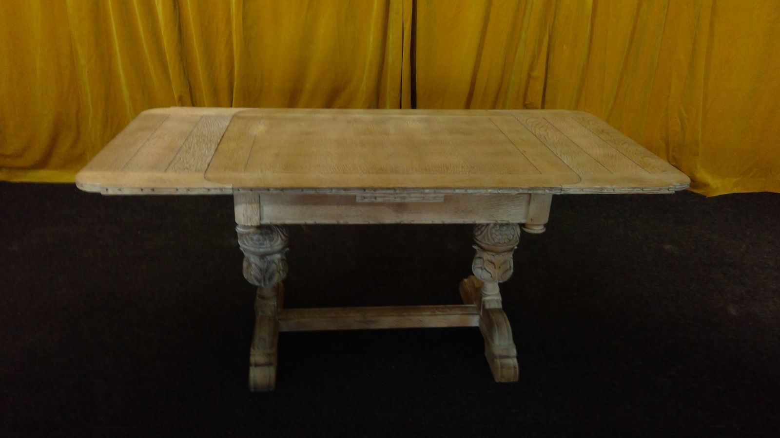 A Limed Oak(cerused) Jacobean Style Refectory Dining Draw Leaf Table