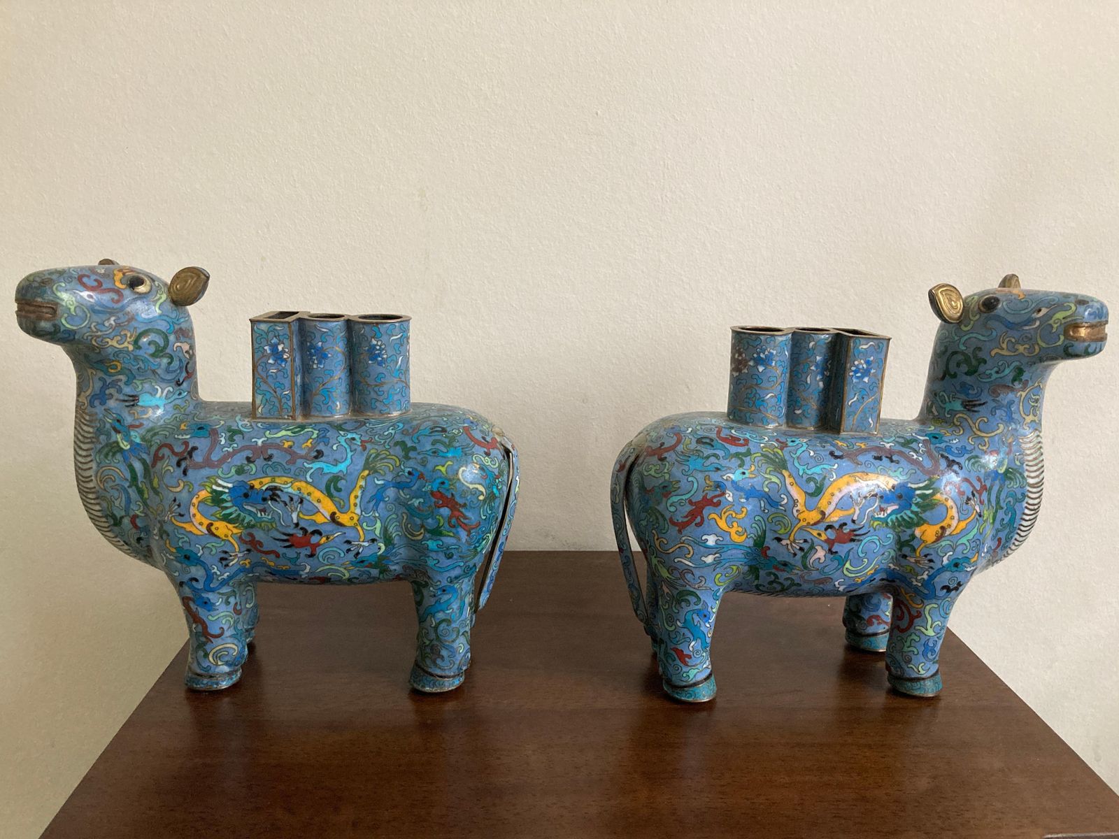 Pair Of Chinese Cloisonné Llama Vases photo buy