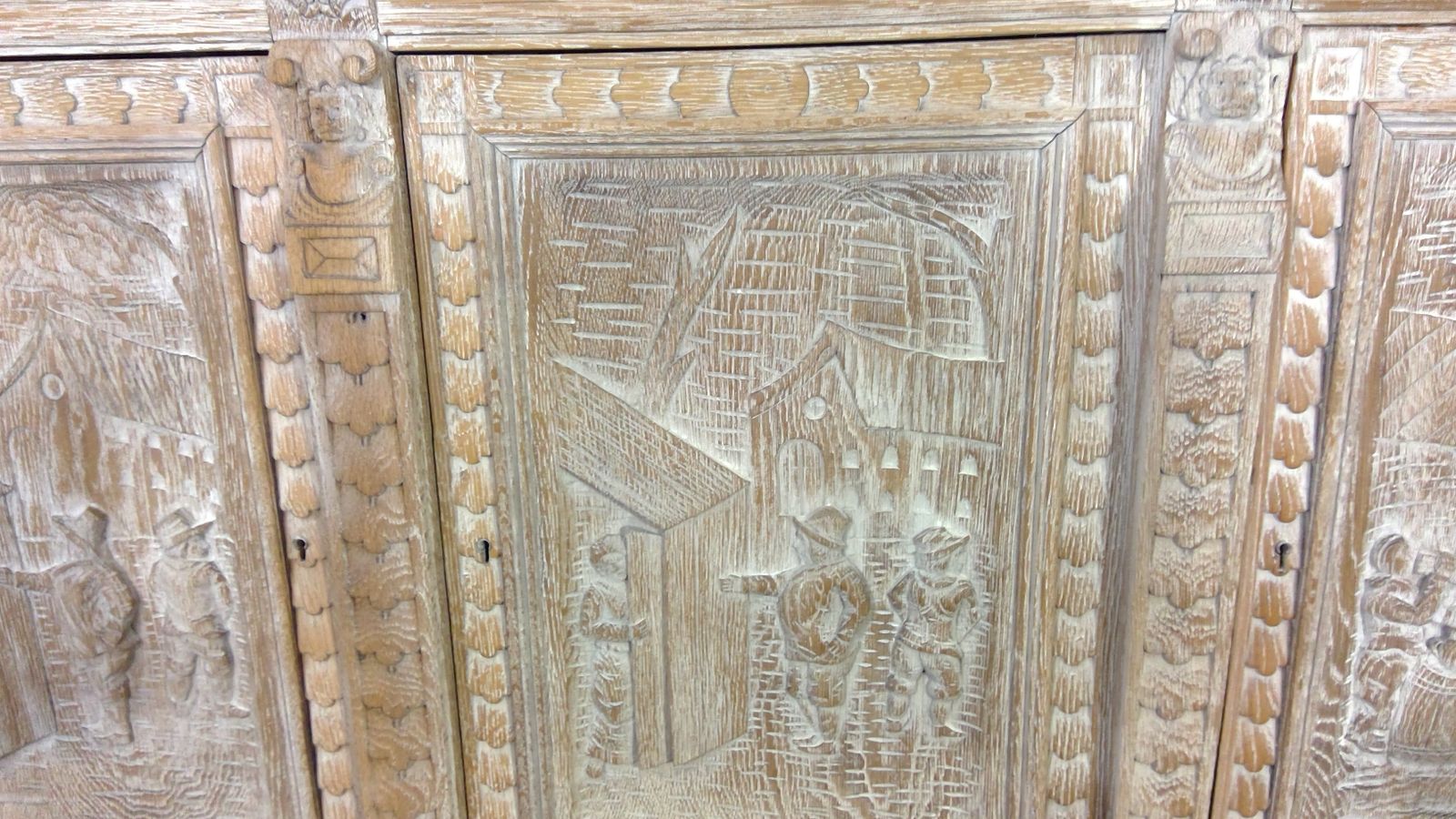 A Finely Carved Limed Oak(cerused) Impressive Sideboard,With Bruegel And Teniers Panels photo buy