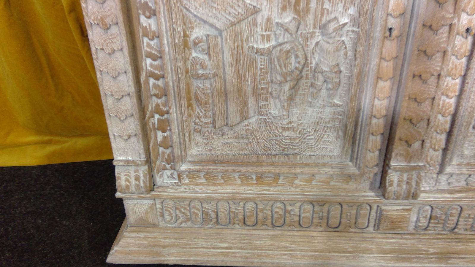 photo for sale A Finely Carved Limed Oak(cerused) Impressive Sideboard,With Bruegel And Teniers Panels
