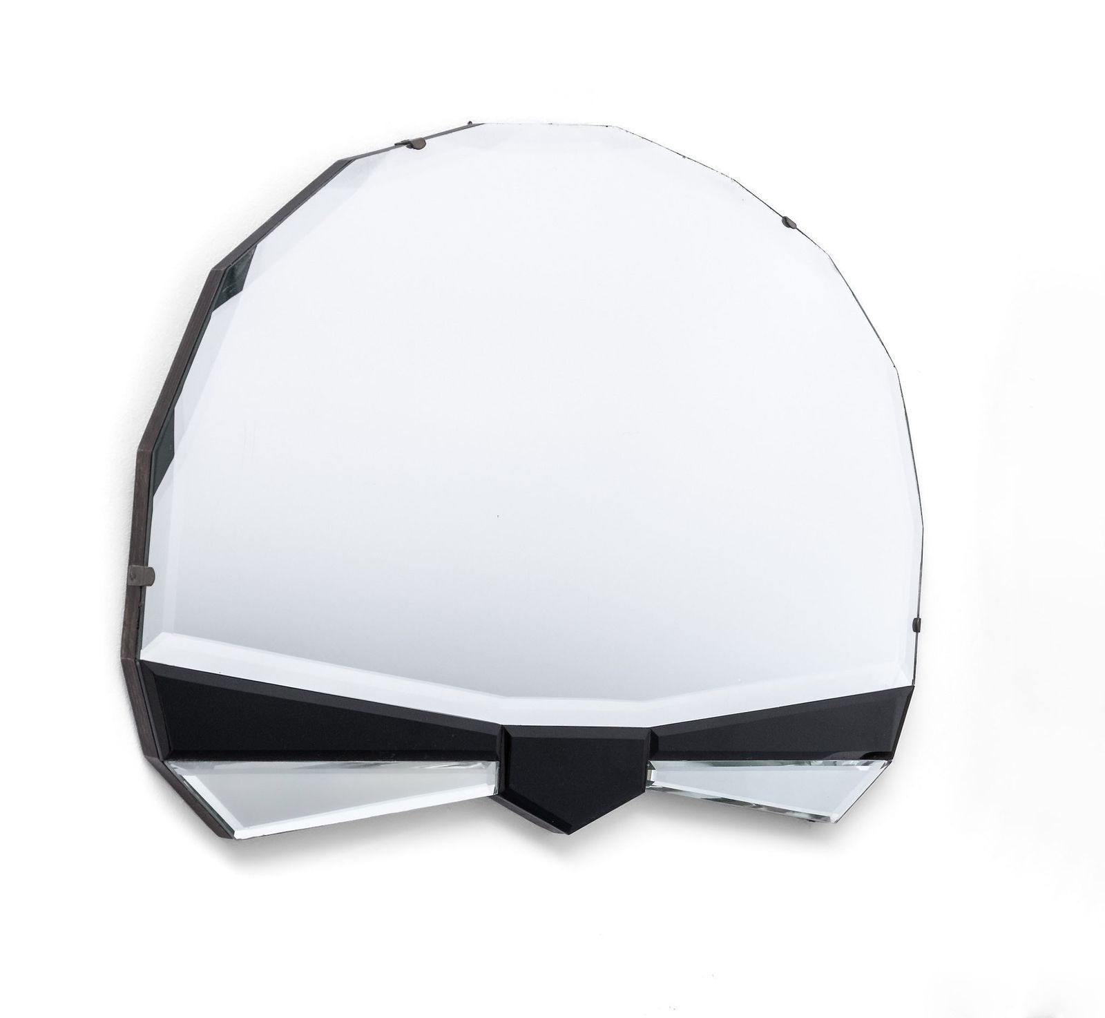 Original English Art Deco Fan Shaped Wall Mirror Black Glass 1930 photo buy