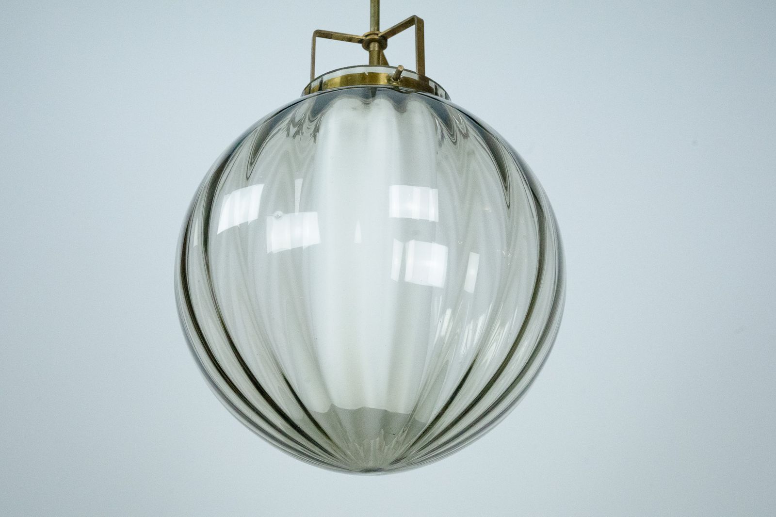 Mid Century Murano Smoked Glass Chandelier With Opaline Diffuser, Italy 1950s photo 1560.0