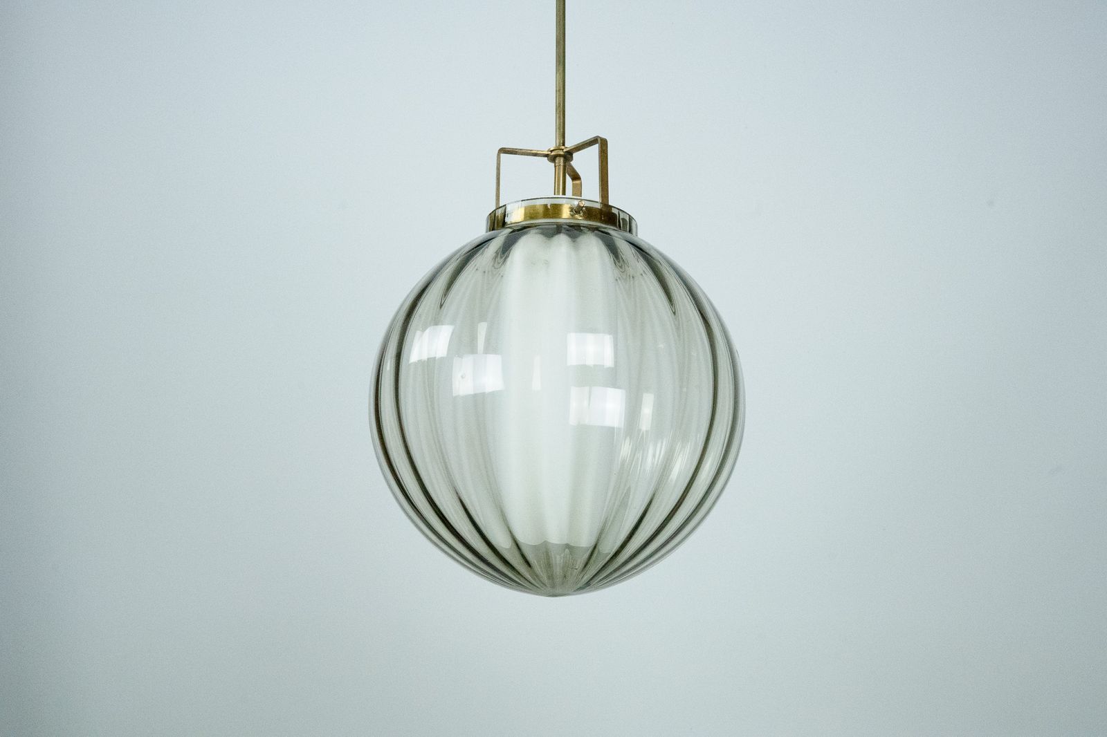 photo for sale Mid Century Murano Smoked Glass Chandelier With Opaline Diffuser, Italy 1950s