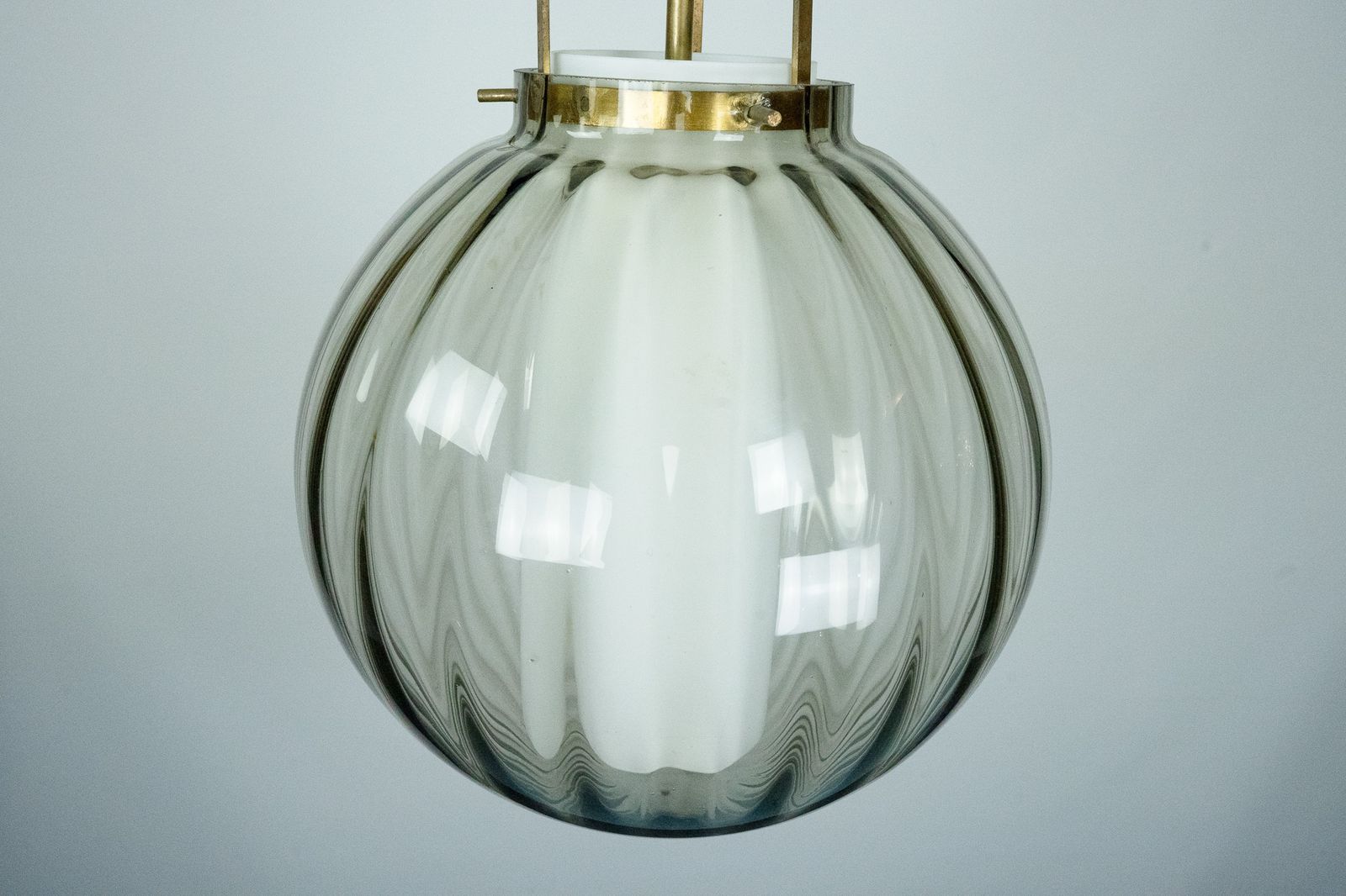 Lighting Mid Century Murano Smoked Glass Chandelier With Opaline Diffuser, Italy 1950s photo