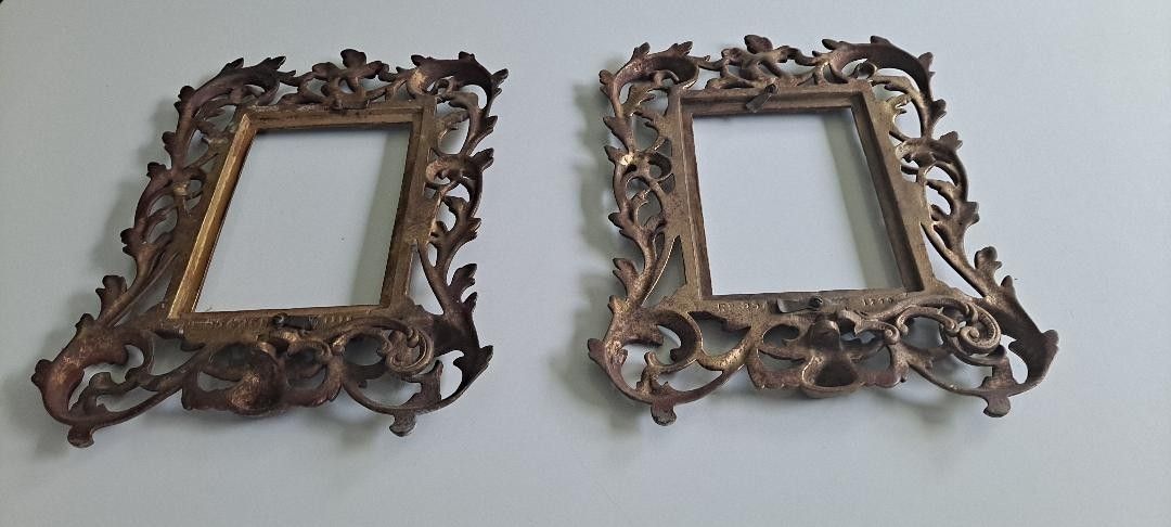 photo for sale Pair Victorian Brass Easel Back Picture Frames, Absolutely Stunning