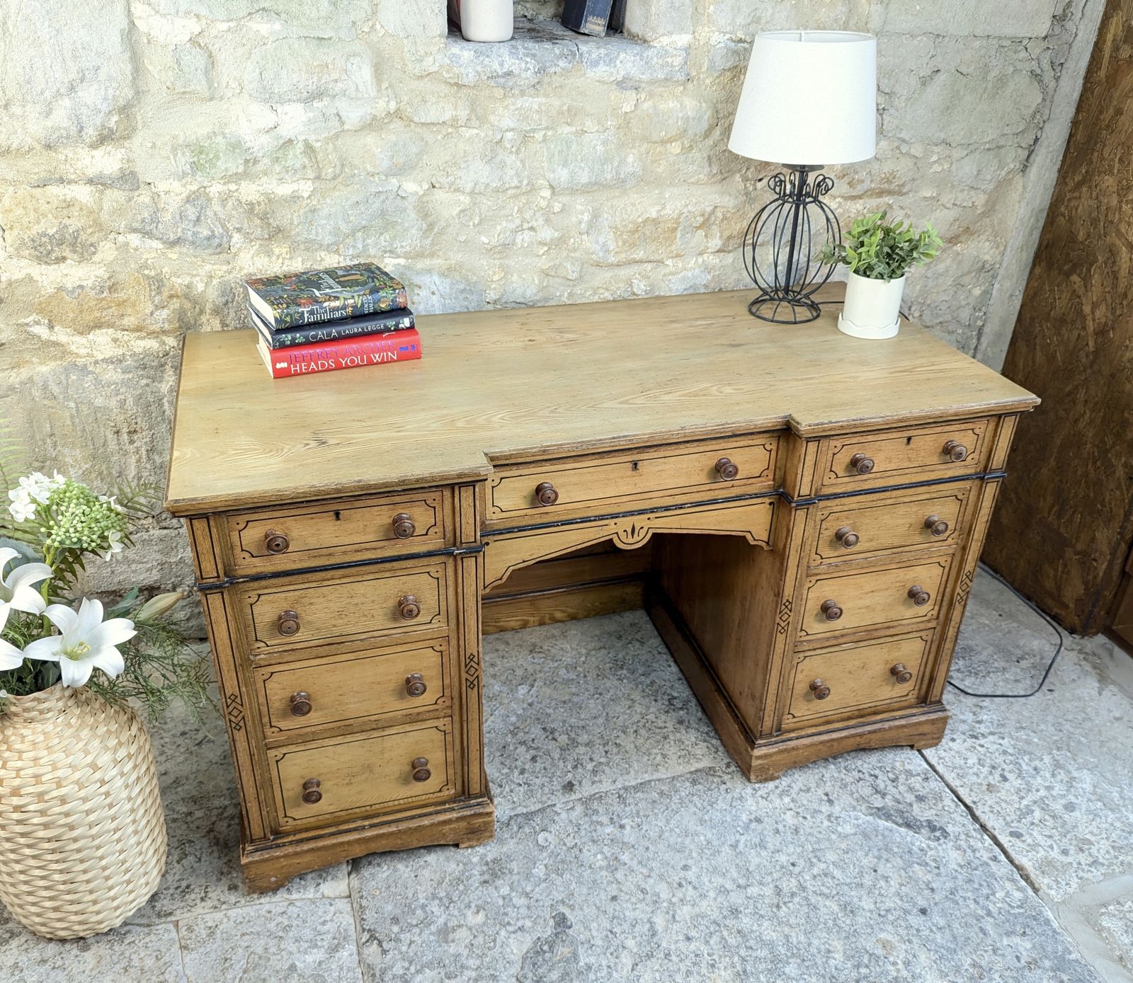 Victorian Ash Pedestal Desk   Arts & Crafts   Refinshed Top
