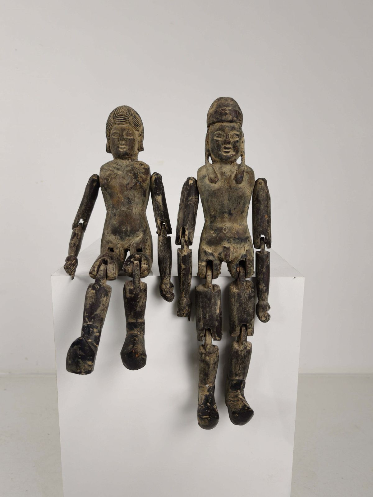Antique Pair Of Chinese Wooden Fertility Dolls – Boy & Girl Figures photo furniture