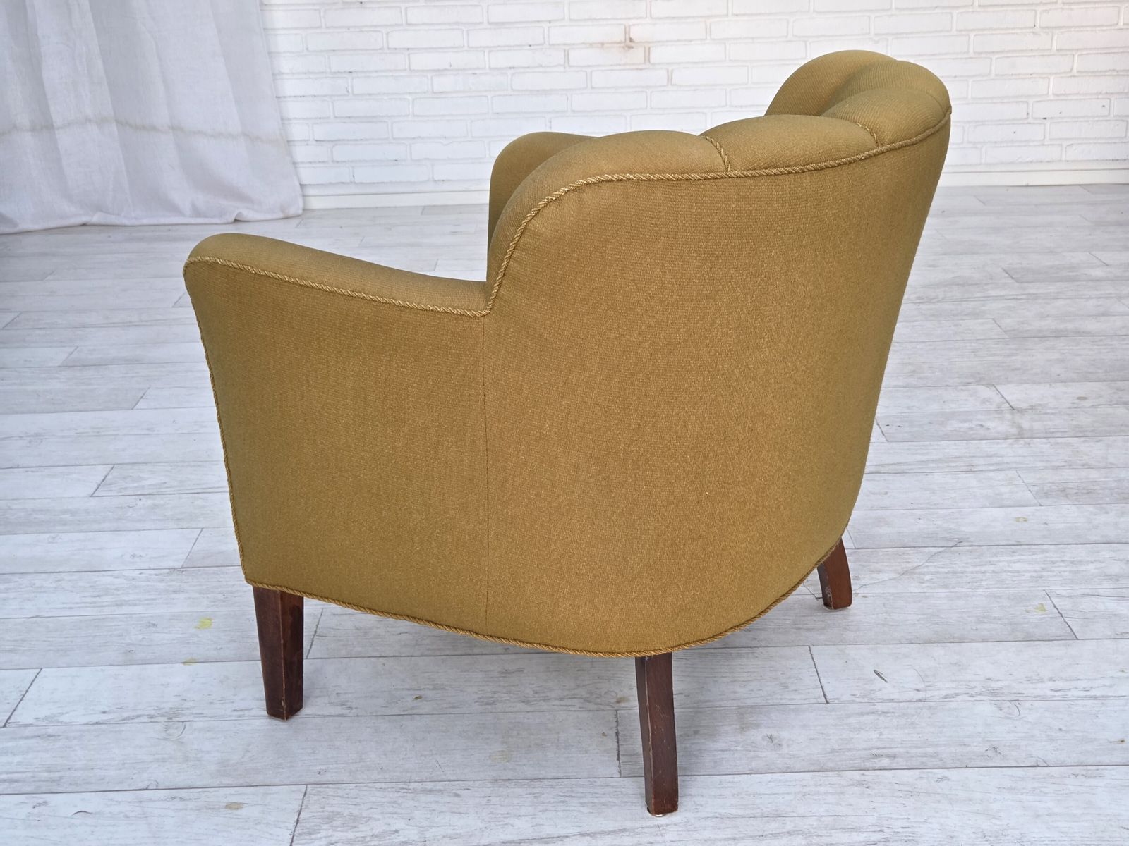 1960s, Pair Of Danish Armchairs, Green Furniture Wool, Ash Wood Legs. photo Furniture