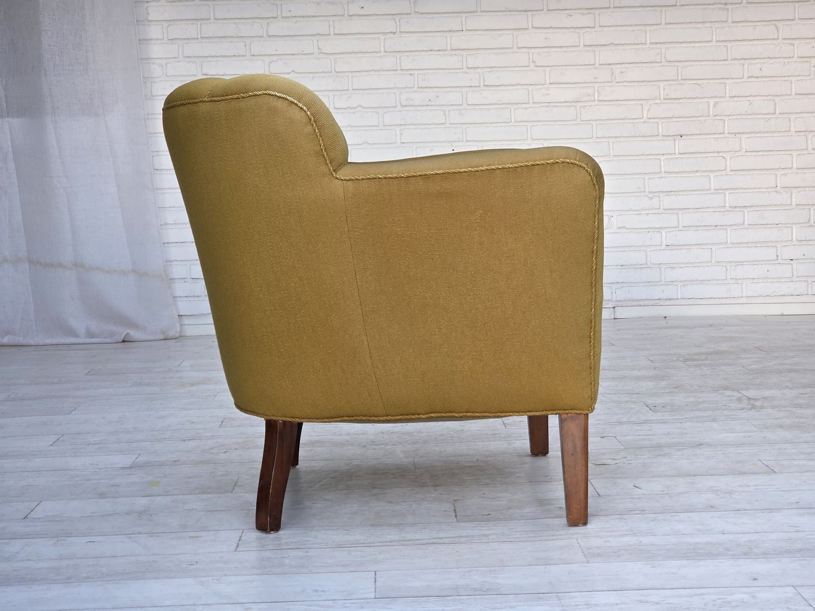 1960s, Pair Of Danish Armchairs, Green Furniture Wool, Ash Wood Legs. photo buy