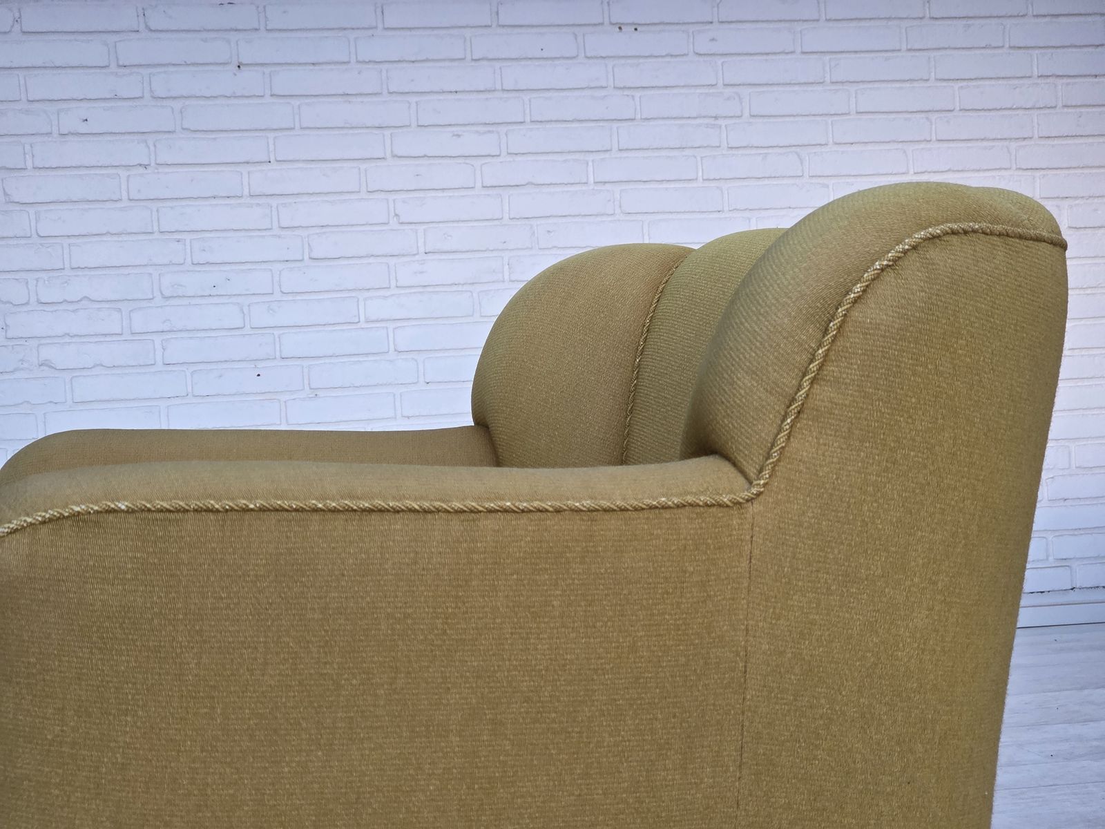 1650.0 1960s, Pair Of Danish Armchairs, Green Furniture Wool, Ash Wood Legs. photo