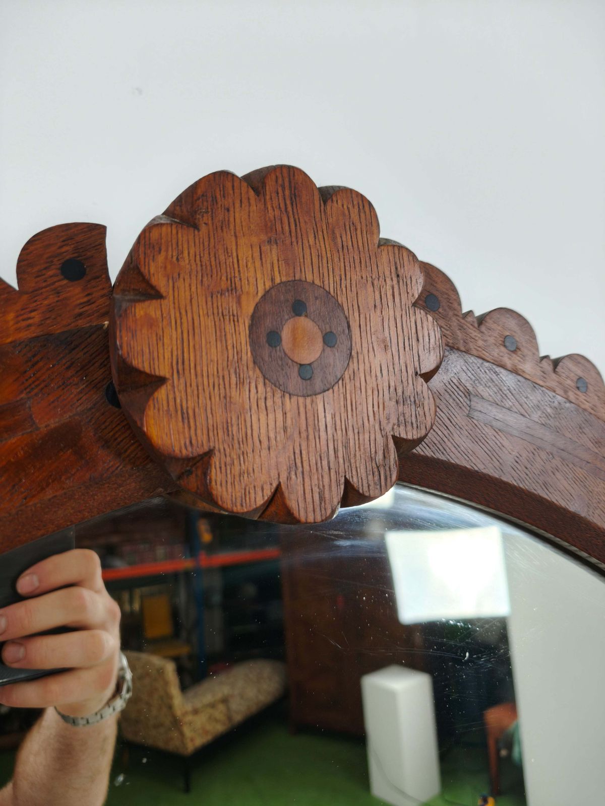 Rare 19th Century English Arts & Crafts Oak Sideboard By Pratt & Prince – Sunflower Motif Inlay photo Furniture