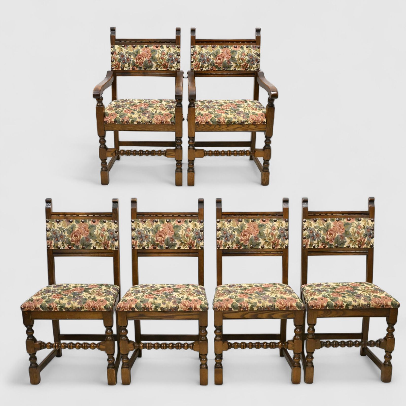 6 Old Charm Dining Chairs Light Oak Studded Upholstery Roxburgh Free Uk Delivery
