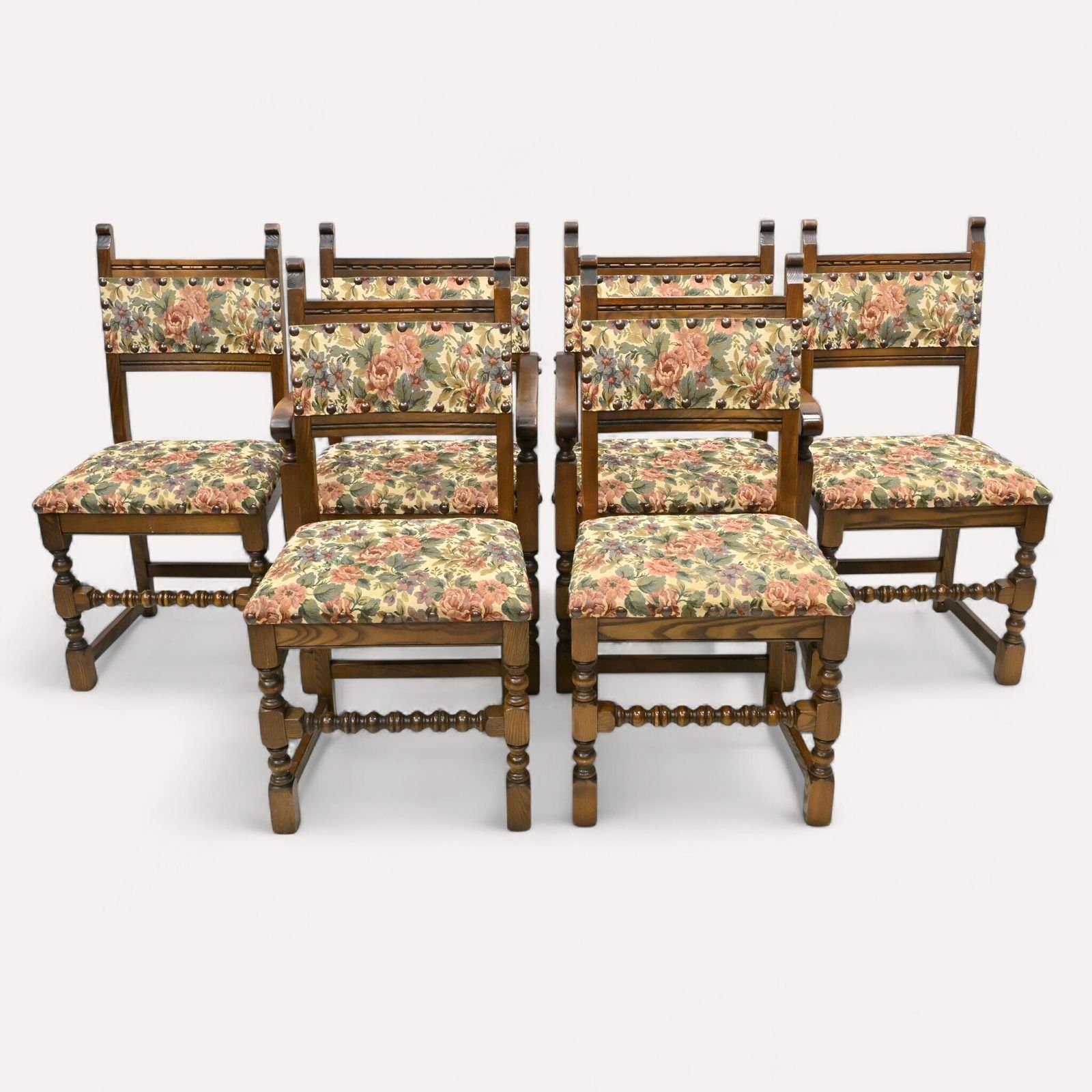 photo vinterior 6 Old Charm Dining Chairs Light Oak Studded Upholstery Roxburgh Free Uk Delivery