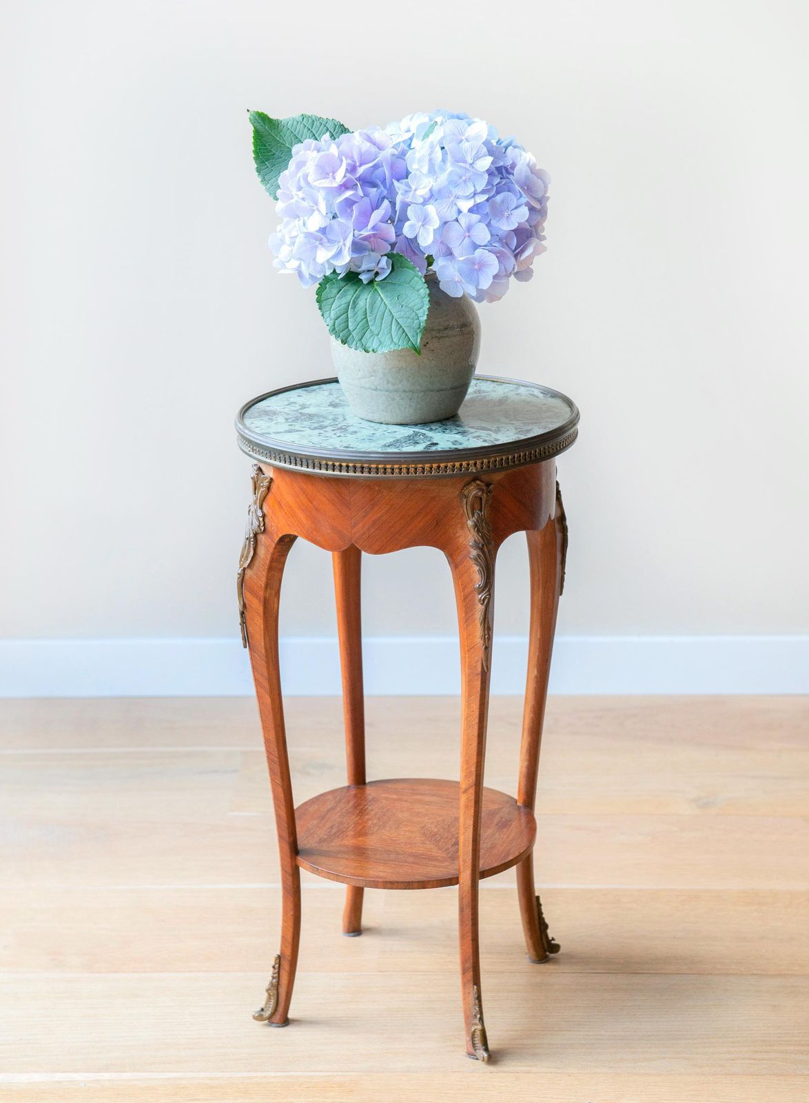 Antique French Side Table, Marble Top, Brass Edge, Louis XVI Style, Baroque Round Accent Table photo furniture