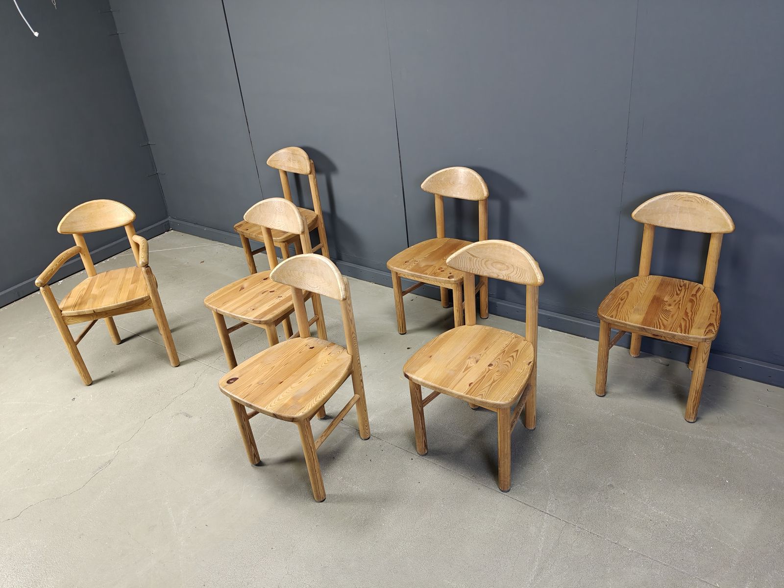 Vintage Pine Wood Dining Chairs   1980s   Set Of 7 photo vintage