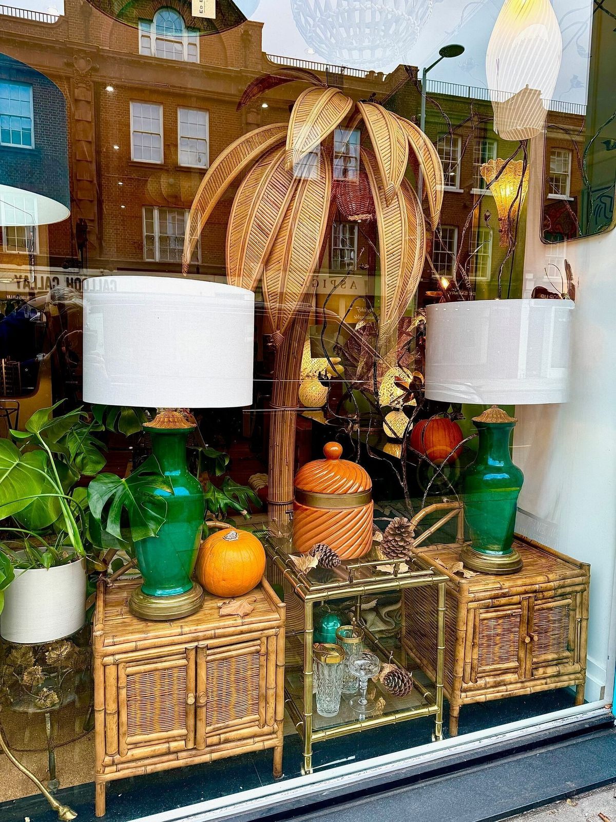 A Pair Of Italian 1970s Tortoiseshell Bamboo Bedside Tables With Two Doors photo 1750.0