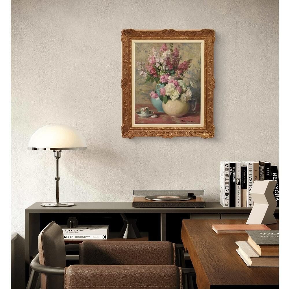 Art Nouveau Still Life Painting, Roses Flowers, Oil On Canvas, XX. (Qf699) photo furniture