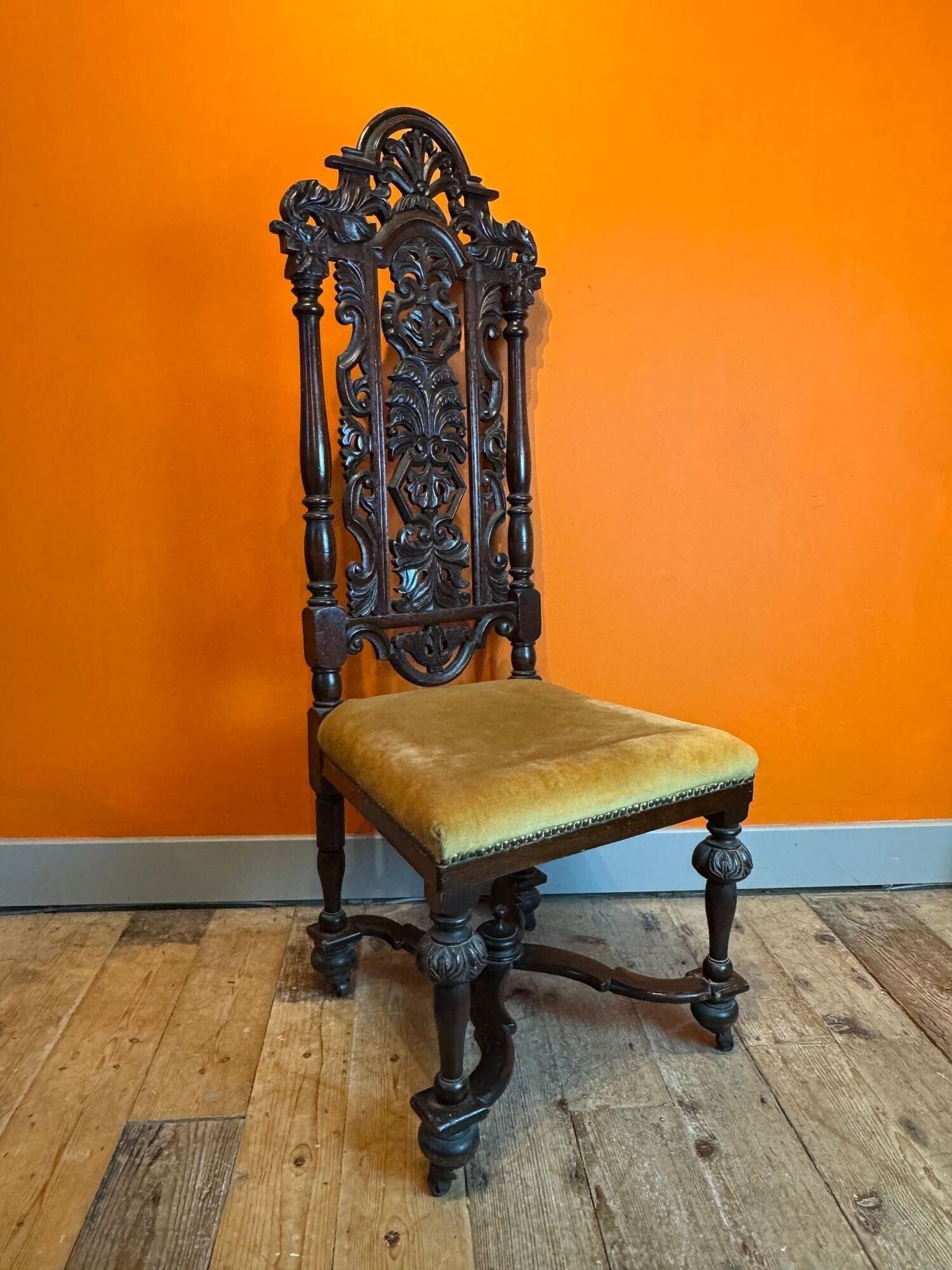 Victorian Carved Oak High Back Side Chair In Carolean Style photo furniture