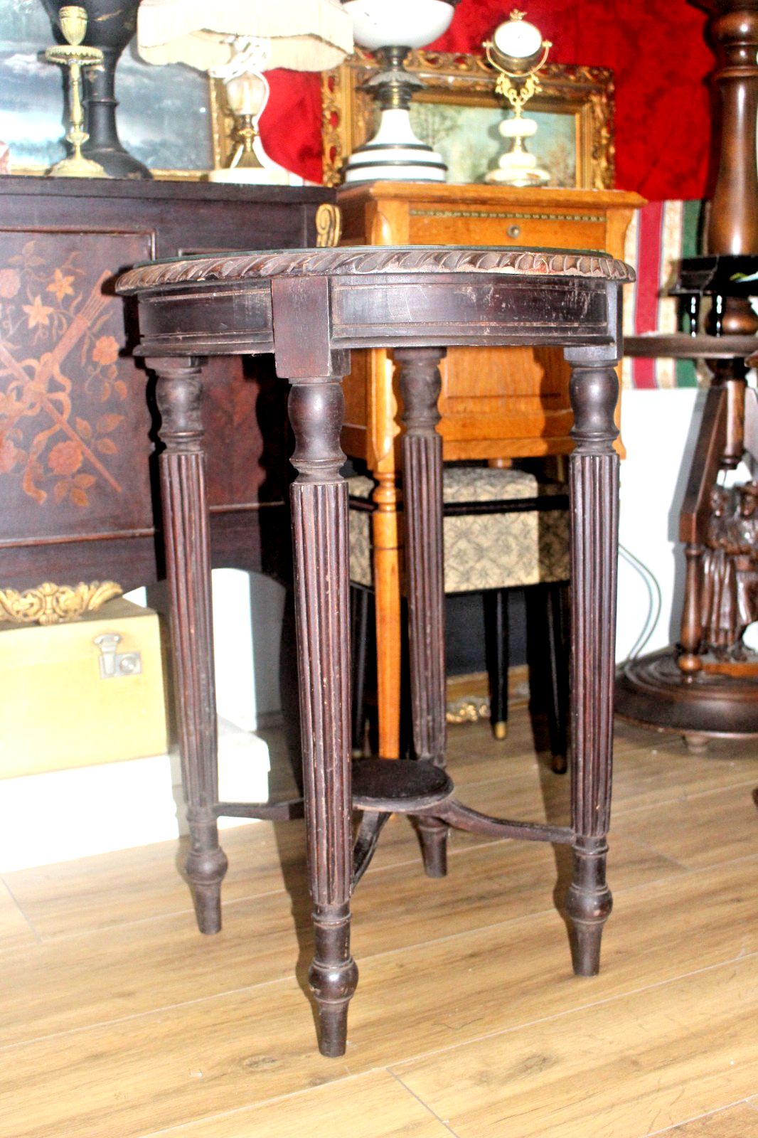 Italian Round Side Table Carved Edge Glass Top  50 X 70 Cm