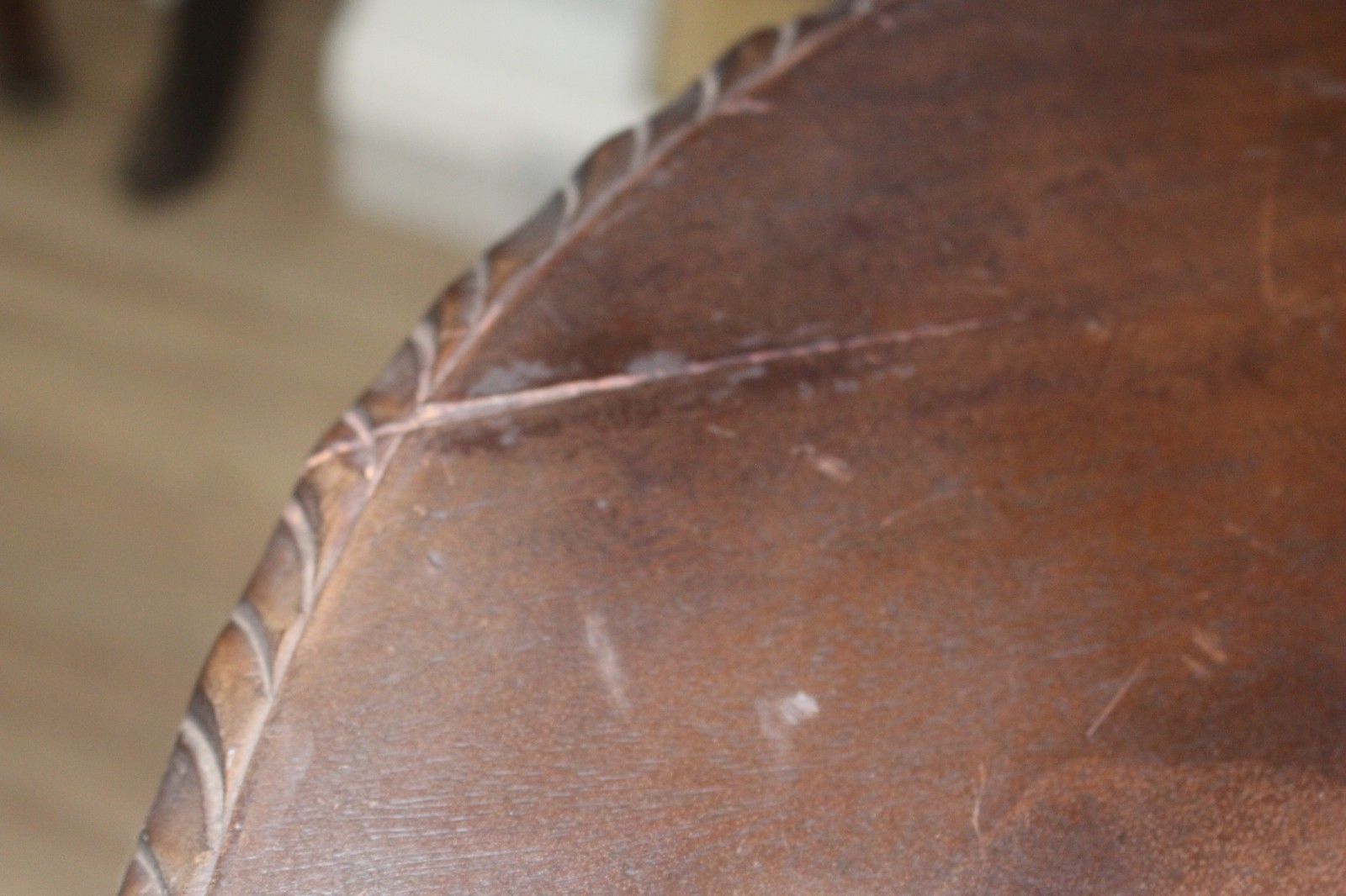 photo for sale Italian Round Side Table Carved Edge Glass Top  50 X 70 Cm