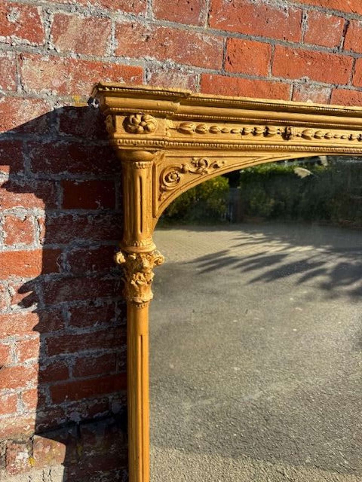 A Spectacular Large Antique English 19th C Carved Wood & Gesso Gilt Column Framed Mirror photo furniture