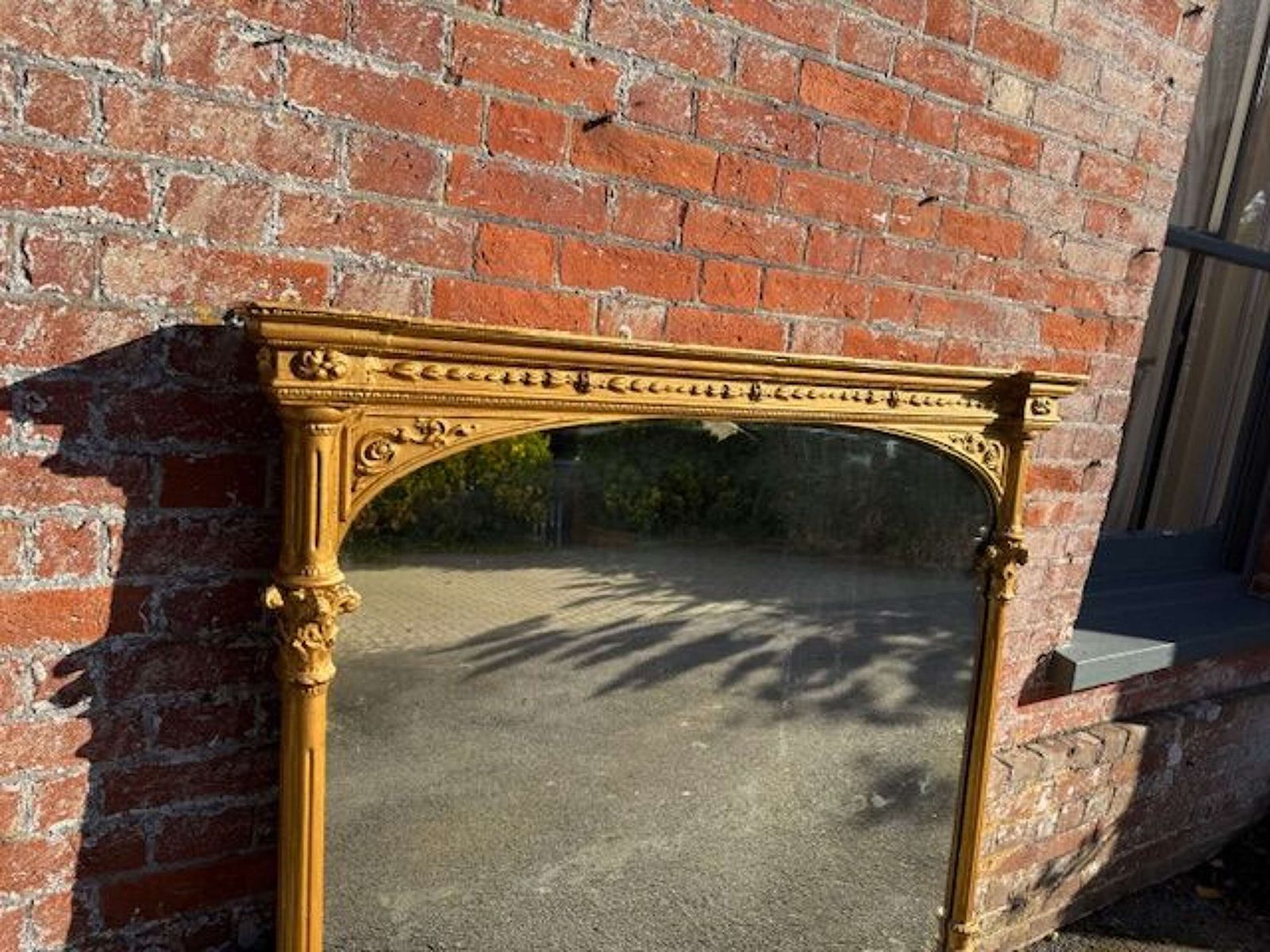 A Spectacular Large Antique English 19th C Carved Wood & Gesso Gilt Column Framed Mirror photo 1995.0