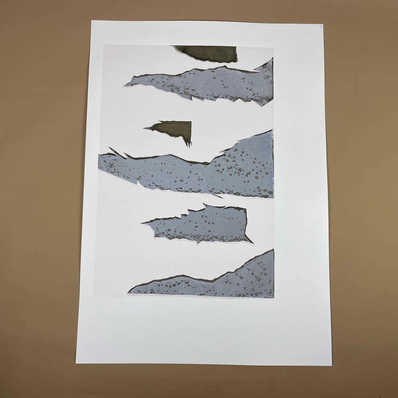 Original Abstract Screen Print Series Picture Artwork Prints Art Card Painting Layers Handmade Wall Paper Natural Grey Black